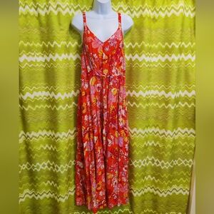 Bright Floral Maxi Dress With Front Tie